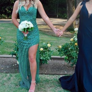 Jovani green asymmetrical dress